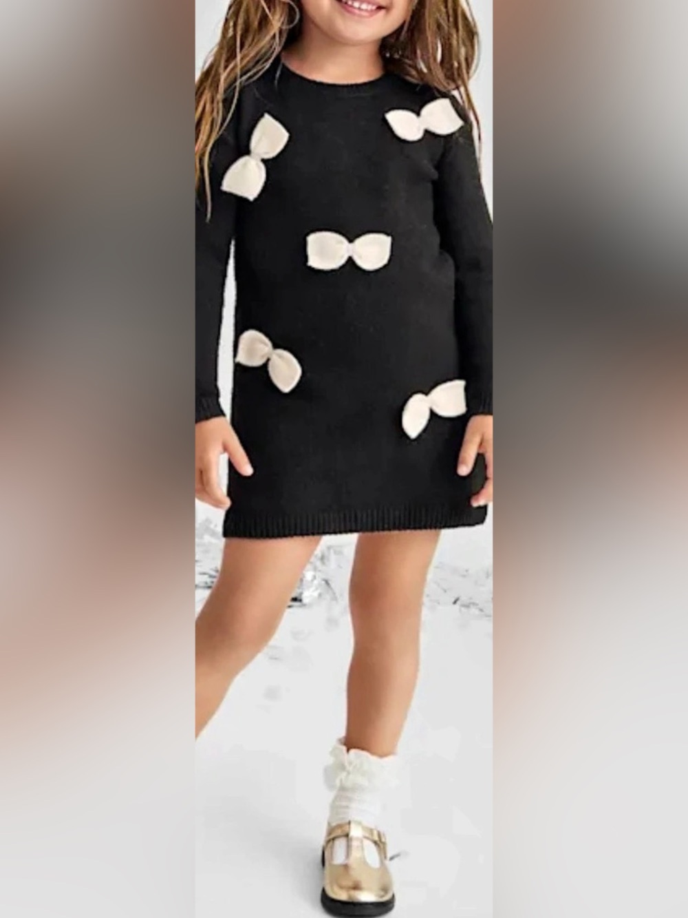 The Children's Place Black Above Knee Sweater Dress with White Bows